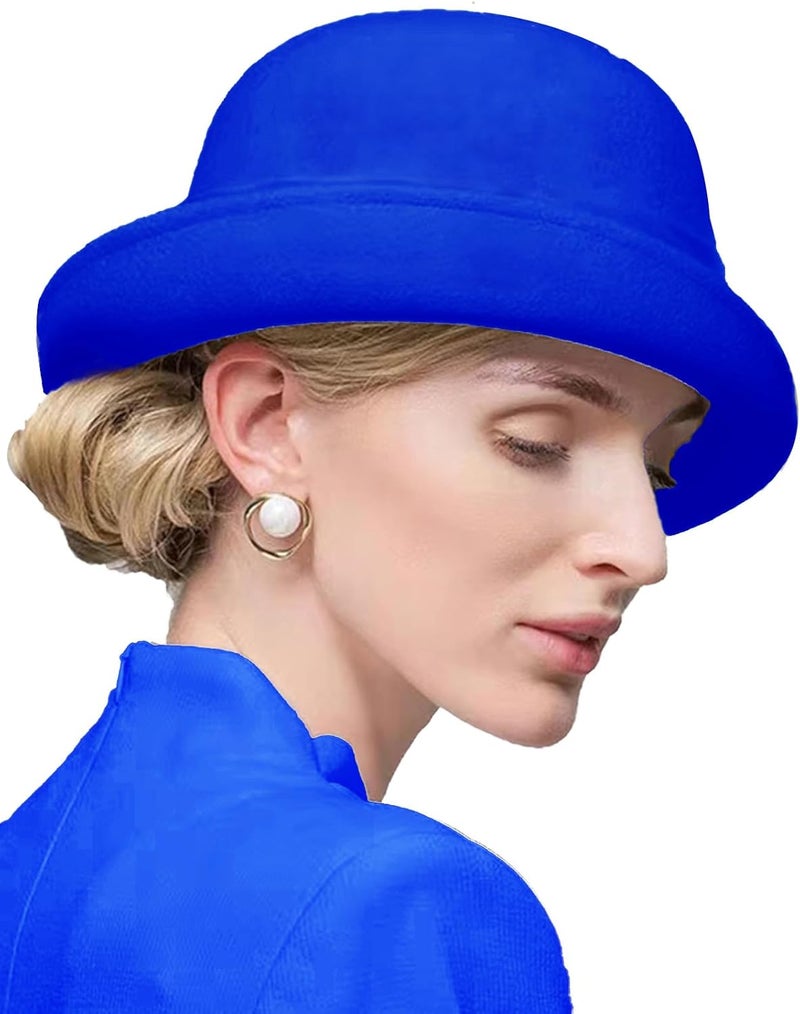 ORIDOOR Women Vintage Wool Felt Flowers Bucket Cloche Bowler Hat Church Wedding Dress Fascinator Hat Winter Felt Fedoras - Image 2